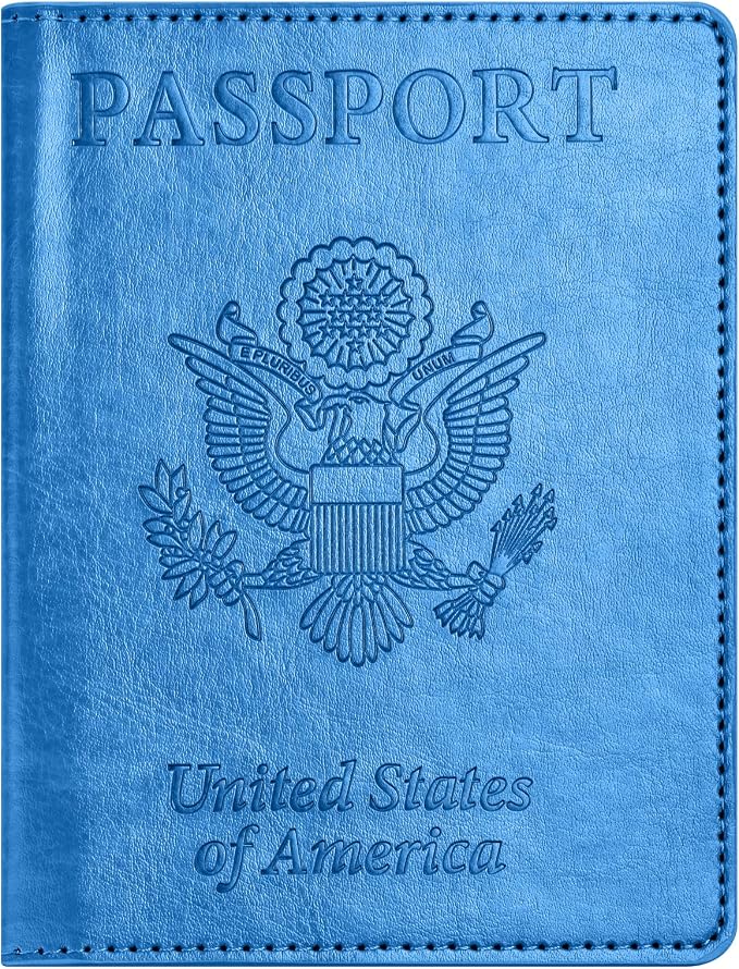 Eoehro Unisex-Adult Passport and Vaccine Card Holder Combo, Sky Blue, Faux by welcometoEoehro