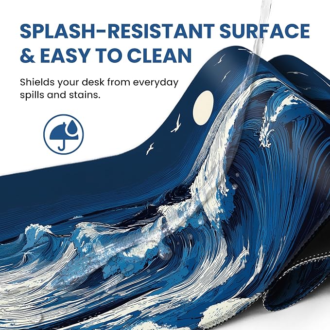 Aesthetic Desk Mat, Cute Moonlit Waves Desk Pad Protector - Image 5