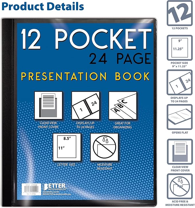 Better Office Products 12 Pocket Bound Presentation Book, 24 Sheet Protector - Image 3