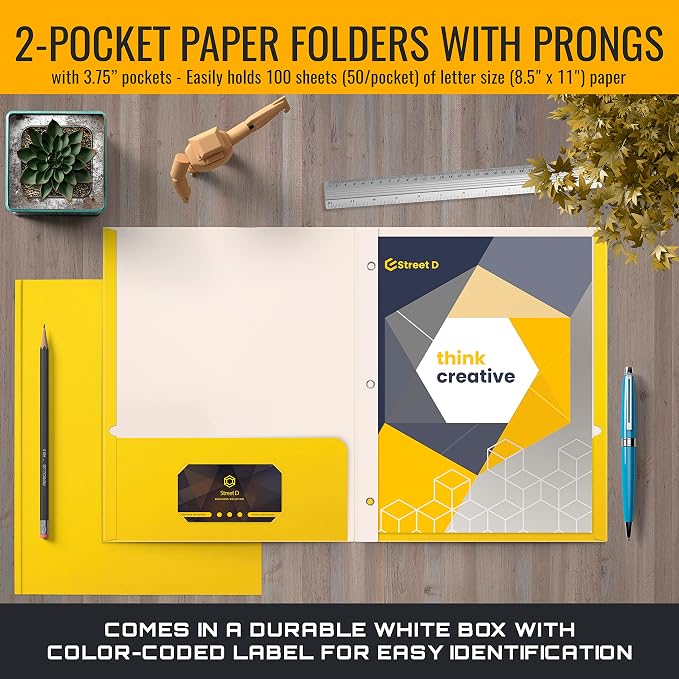 Better Office Products Yellow Paper 2 Pocket Folders - Image 2