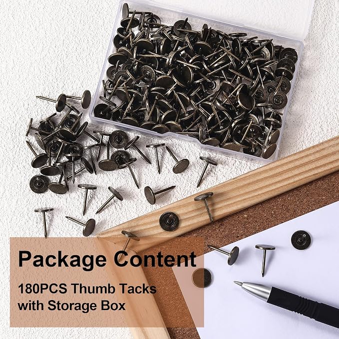 180pcs Metal Thumb Tacks, Heavy Duty Flat Head Push Pins, Upholstery Tacks - Image 3