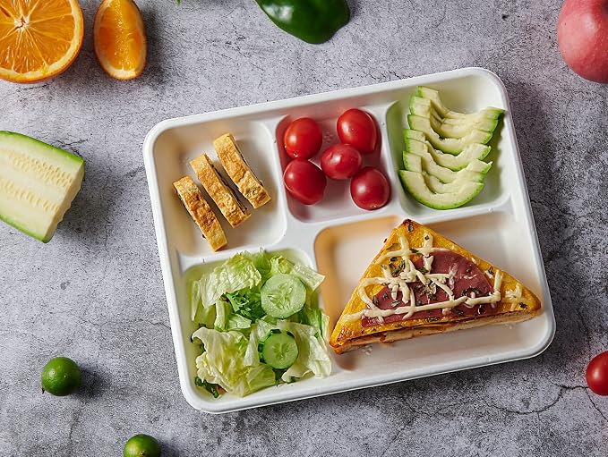 Vplus 500 Pack 5 Compartment Plates, 100% Compostable Paper Plate, 10.25x8.5 - Image 6