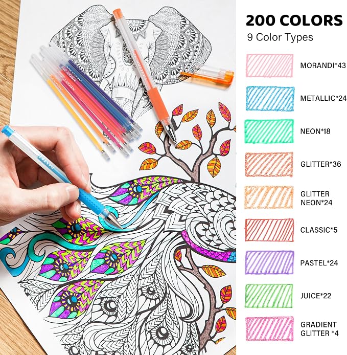 200 Colors Gel Pen Refills, Glitter Neon Gel Ink Pens Refills, Replace - Image 2