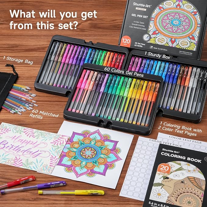Shuttle Art Gel Pens, 120 Pack Gel Pen Set Packed in Sturdy Box, 60 Unique - Image 2