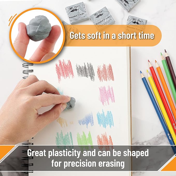 Mr. Pen- Kneaded Erasers, 1.44" x 1.36", 6 Pack, Graphite & Pastel Drawing - Image 3