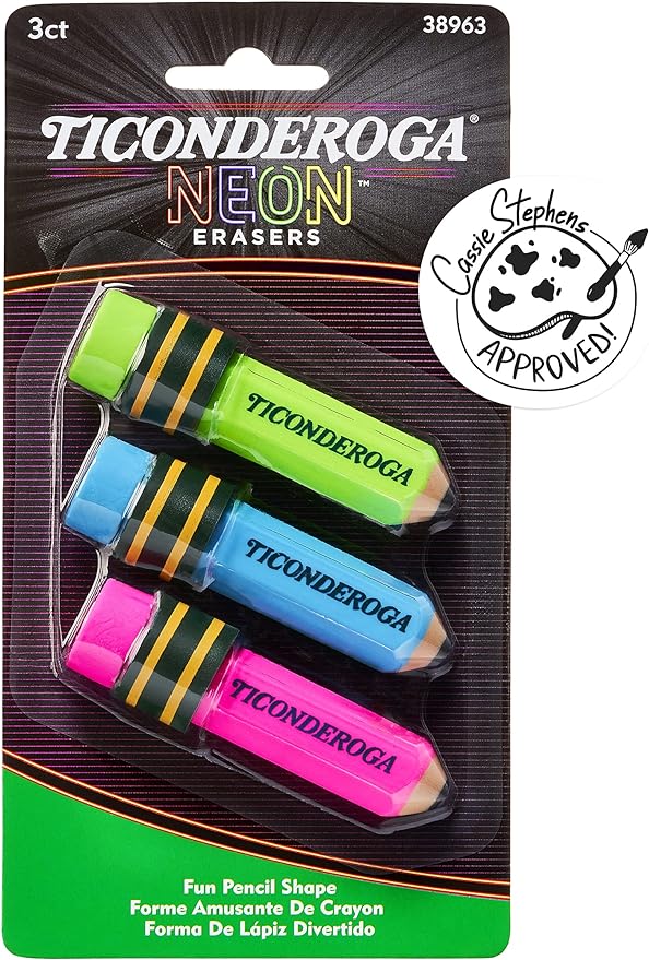 Ticonderoga Pencil Shaped Erasers, Neon Colors by Ticonderoga