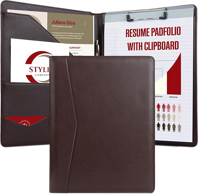 STYLIO Padfolio Folder with Removable Clipboard | Walnut Color| Portfolio by Stylio