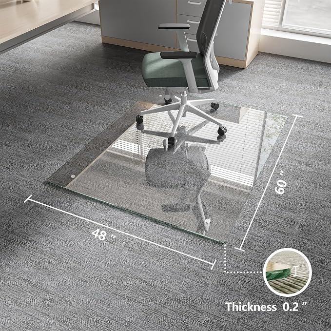 Koonmi Chair Mat for Carpet, Tempered Glass 48"x60" Office Chair Mat, Glass - Image 3
