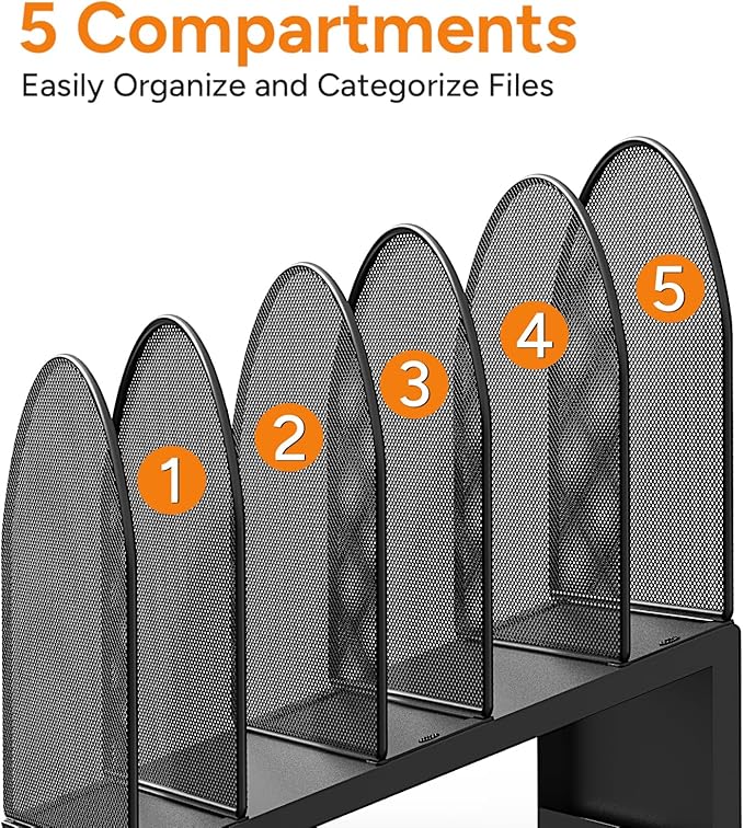 5-Section Desk File Organizer, Metal Mesh Folder Organizer - Image 6