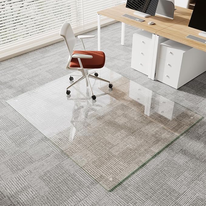 Koonmi Chair Mat for Carpet, Tempered Glass 54"x72" Office Chair Mat, Glass by KOONMI