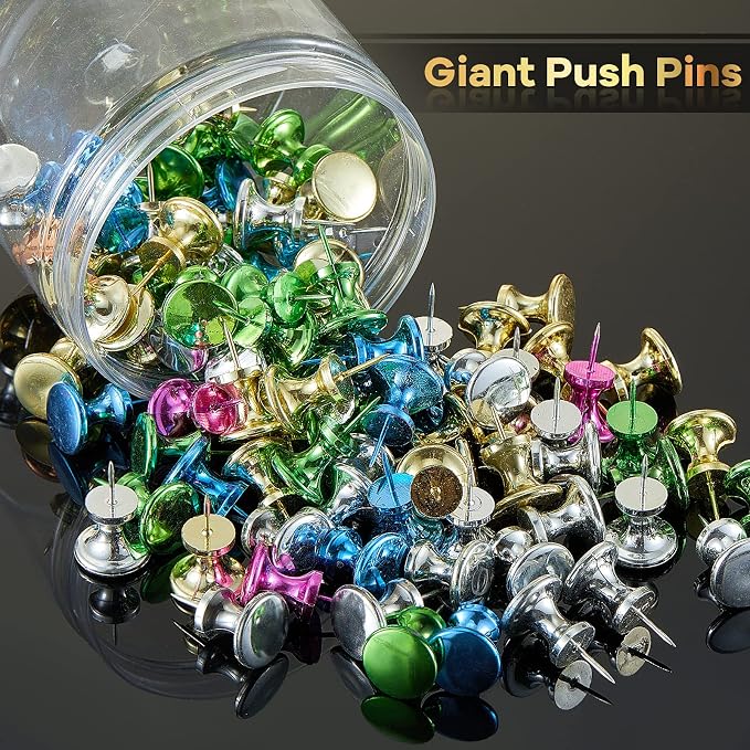 Outus 100 Pcs Giant Push Pins Large Thumb Tacks Metal Heads 1 Inch Jumbo Push - Image 4