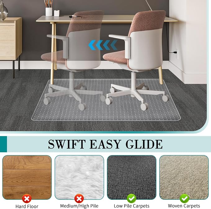 BesWin Office Chair Mat for Carpeted Floors, Easy Glide and Flat Without Curling - Image 4