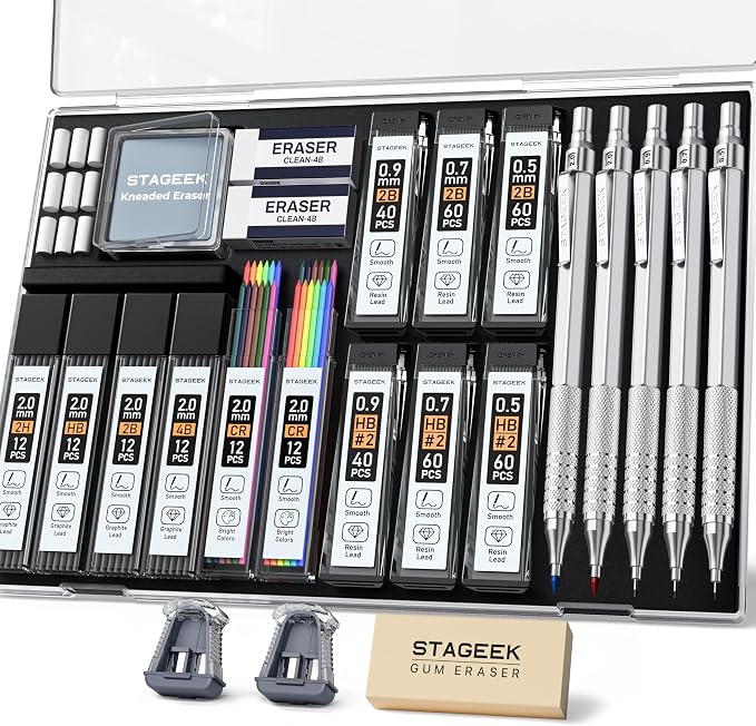 STAGEEK 25PCS Art Mechanical Pencil Set, Eraser by STAGEEK