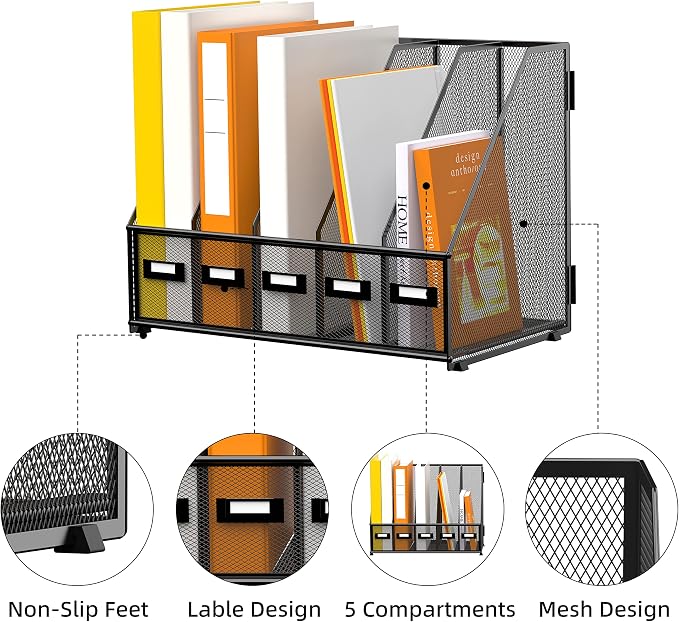 DALTACK 5 Vertical Compartments Magazine File Holder, Binder Organizer - Image 3