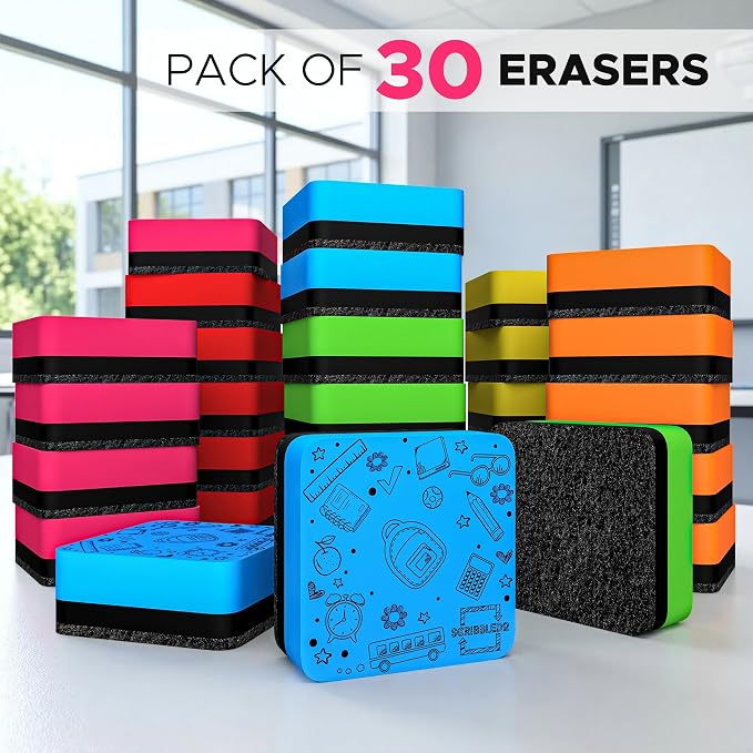 30 Pack Dry Erase Erasers Assorted Colors Magnetic Whiteboard Erasers - Image 4