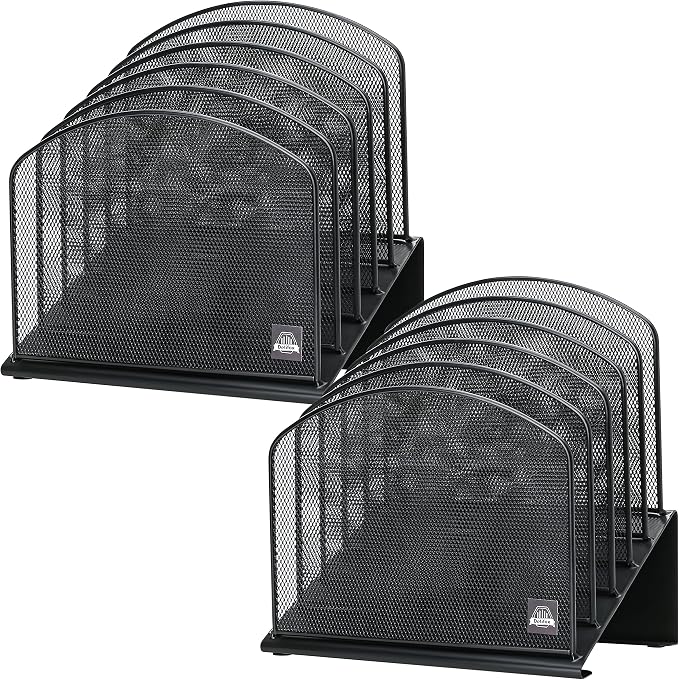 Delifox 2 Pack Inclined Desk File Organizer, 5 Slot Desktop File Folder Holder by Delifox