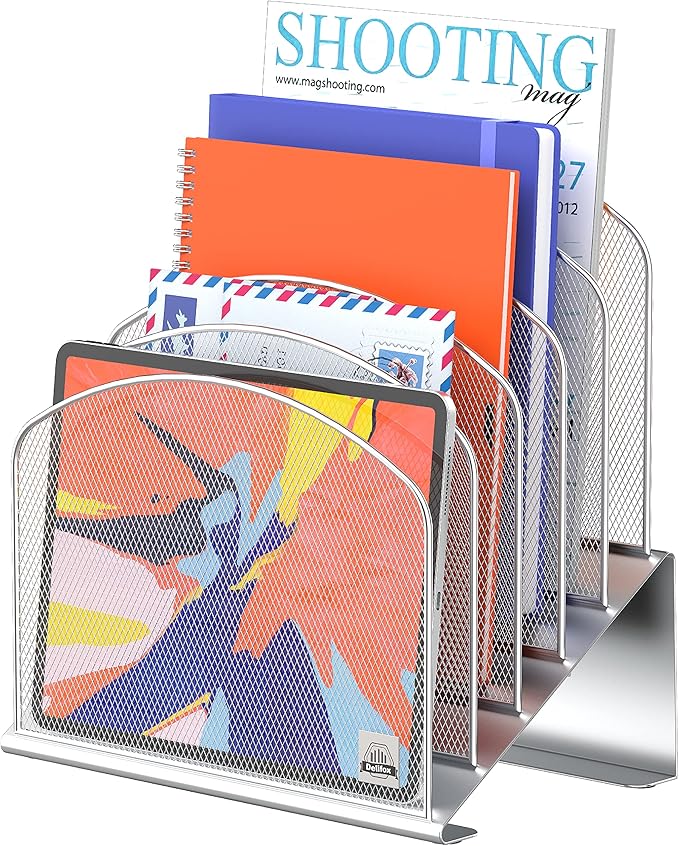 Delifox Inclined Desk File Organizer, Vertical File Folder Holder Stand Metal by Delifox