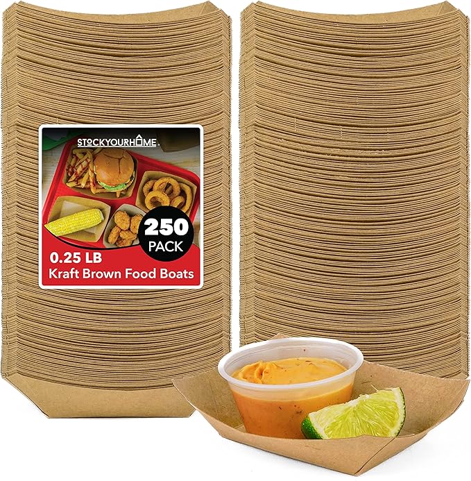 Mini Disposable Brown Kraft Paper Food Trays, 0.25-Lb Concession Tray, Serving by StockYourHome