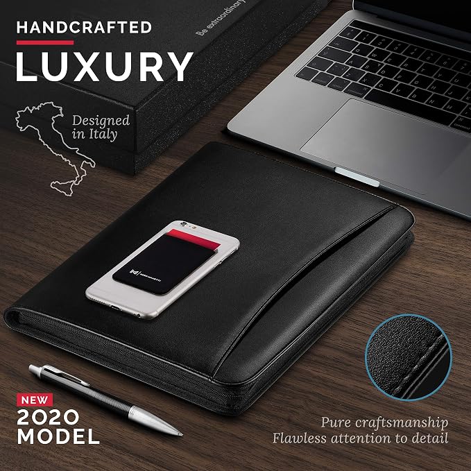 NERO MANETTI- Zippered Vegan Leather Padfolio/Portfolio Pad Holder-Business PU - Image 3