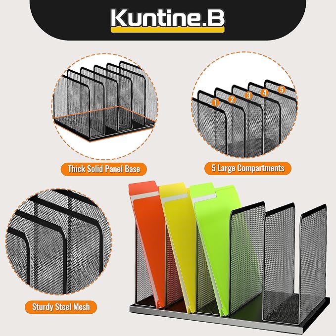 Kuntine.B Desk File Organizer Upright Mesh Desktop Organizer File Sorter Office - Image 6