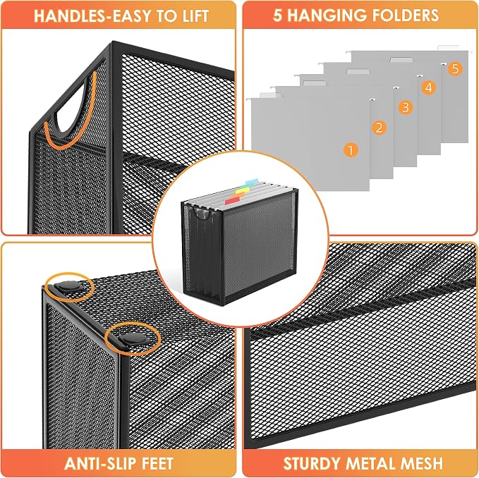 Sinboun Hanging File Organizer Letter-Size File Holder Filing Box Includes 5 - Image 4